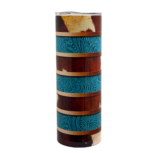 20 oz Cowprint and Tooled Leather Sublimated Tumbler