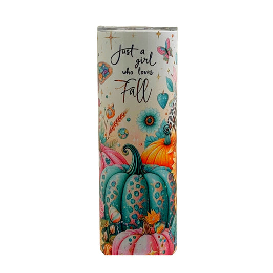 20 oz Girl Who Loves Fall Pumpkin Sublimation Tumbler