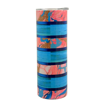 20 oz Pink and Blue Wood and Marble Sublimation Tumbler