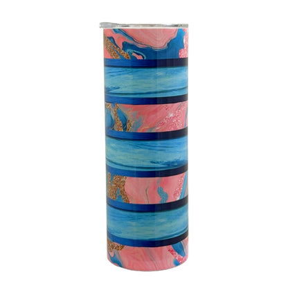 20 oz Pink and Blue Wood and Marble Sublimation Tumbler