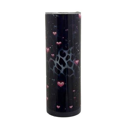 20 oz Sublimation Tumbler Black Leopard Print with Pink Hearts