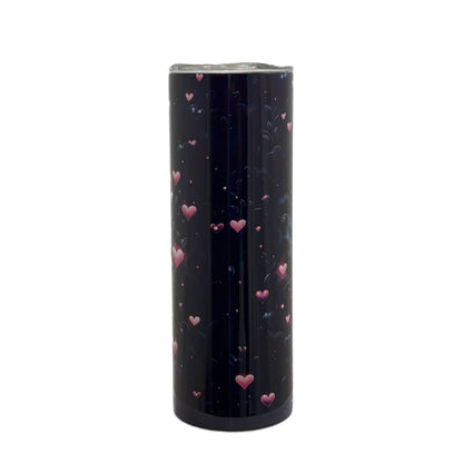 20 oz Sublimation Tumbler Black Leopard Print with Pink Hearts