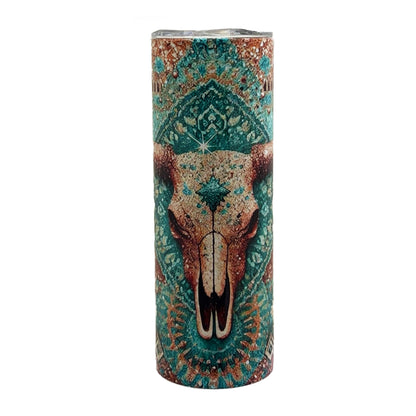 20 oz Teal Gold Cow Skull Sublimation Tumbler