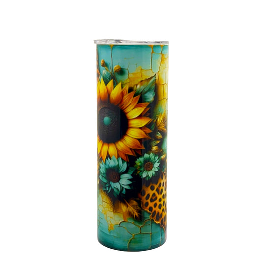 20 oz Teal Leopard Sunflower Sublimation Tumbler