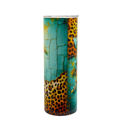 20 oz Teal Leopard Sunflower Sublimation Tumbler