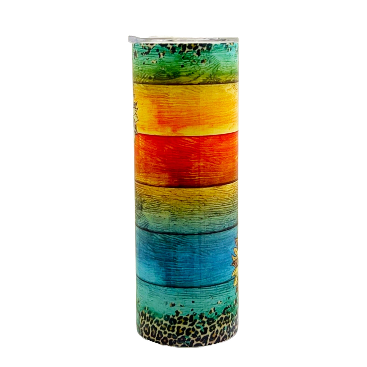 20 oz Colorful Wood with Leopard Print and Sunflowers Sublimation Tumbler