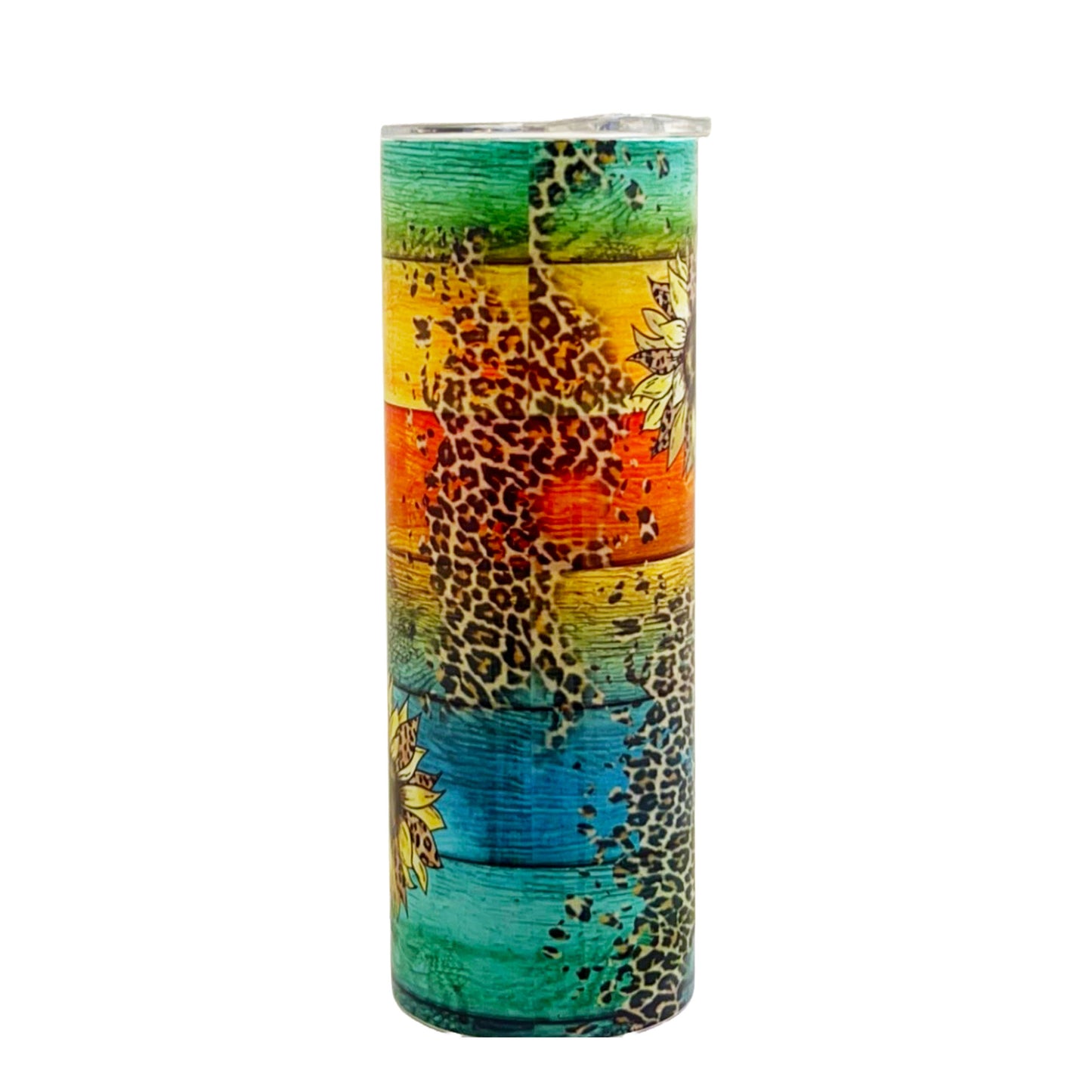 20 oz Colorful Wood with Leopard Print and Sunflowers Sublimation Tumbler