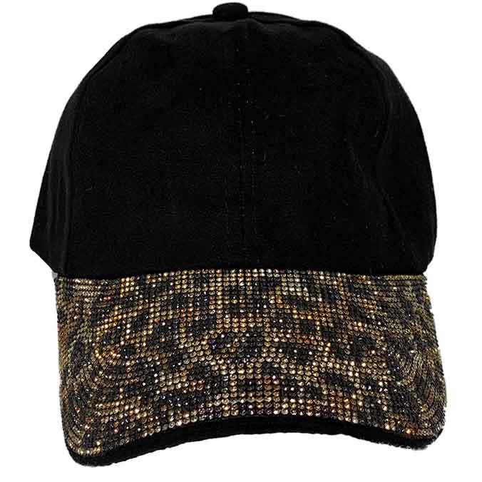 Hat Black Suede with Leopard Rhinestone Visor