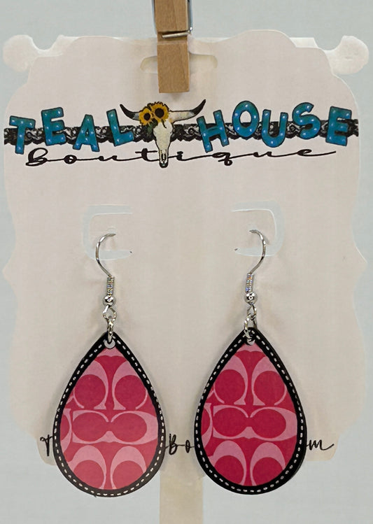 Black and Pink Coach Wooden Teardrop Earrings