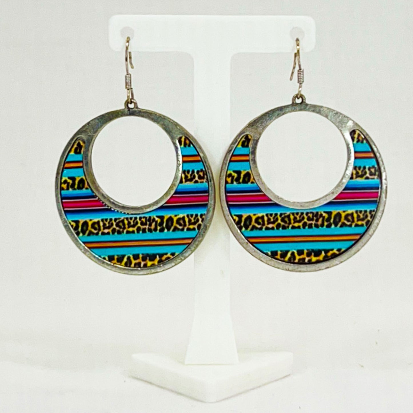 Circle Earrings with Serape and Leopard Print