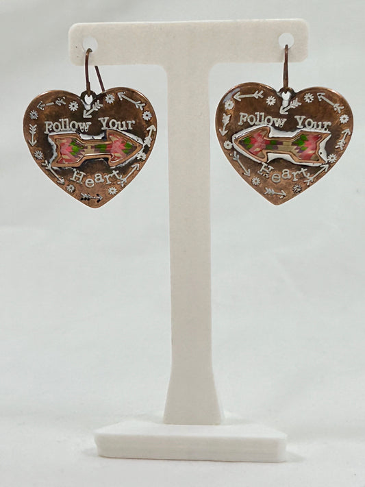 Copper Follow Your Heart With Arrow Heart Earrings