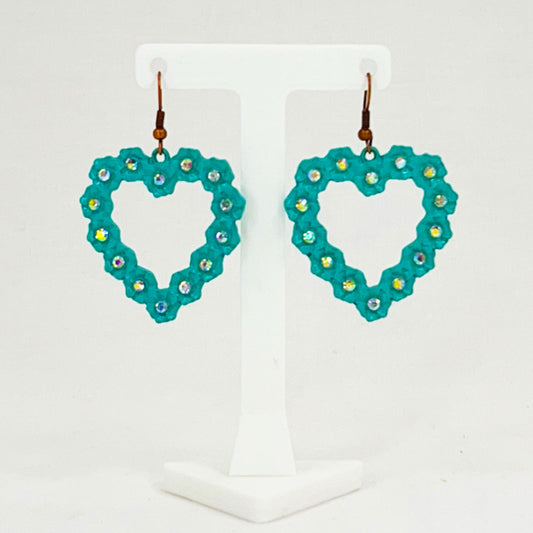 Earrings Heart Shaped Turquoise Flowers