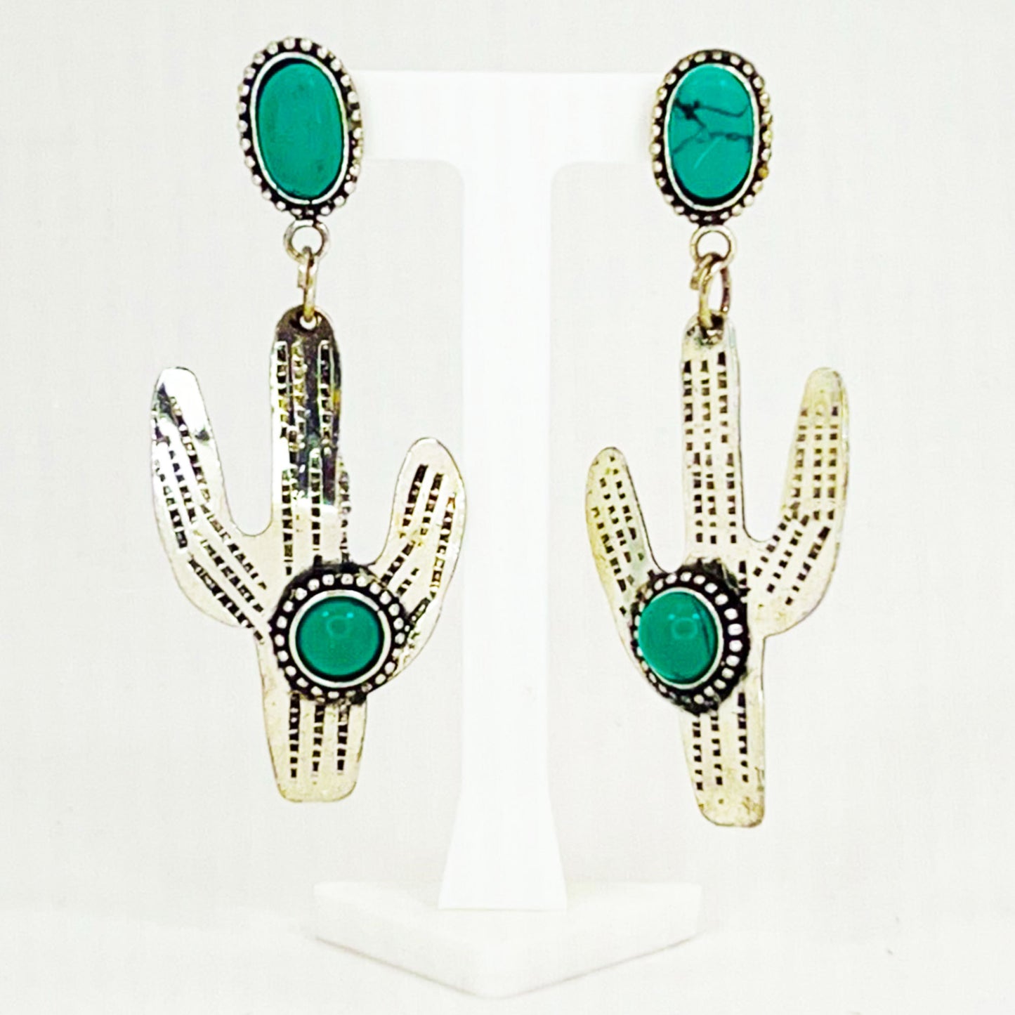 Earrings Cactus Shape with Turquoise Stone