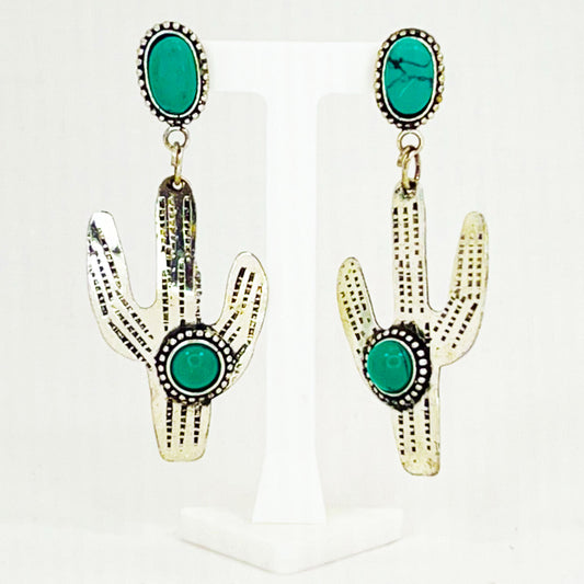 Earrings Cactus Shape with Turquoise Stone