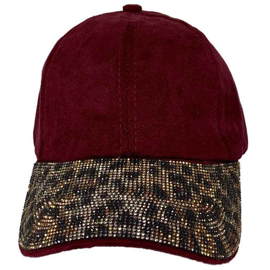 Hat Maroon Suede with Leopard Rhinestone Visor