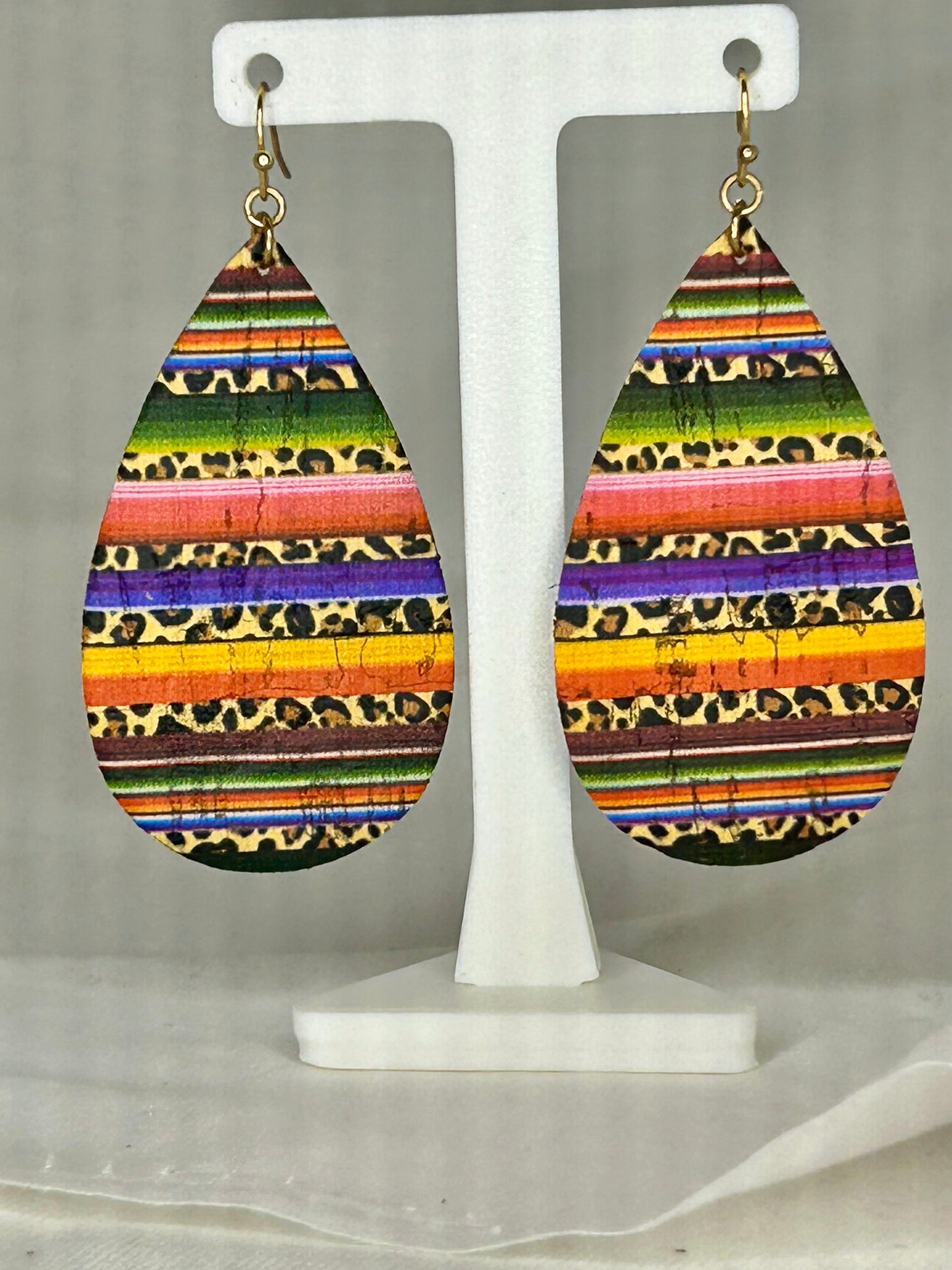 Serape Leopard Leather Teardrop Earrings