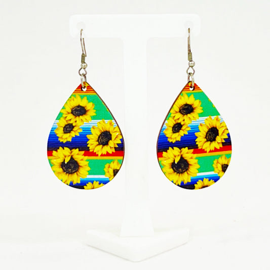 Teardrop Earrings Serape with Sunflowers