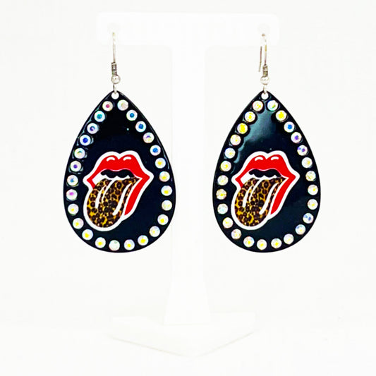 Teardrop Earrings with Rolling Stones Leopard Tongue