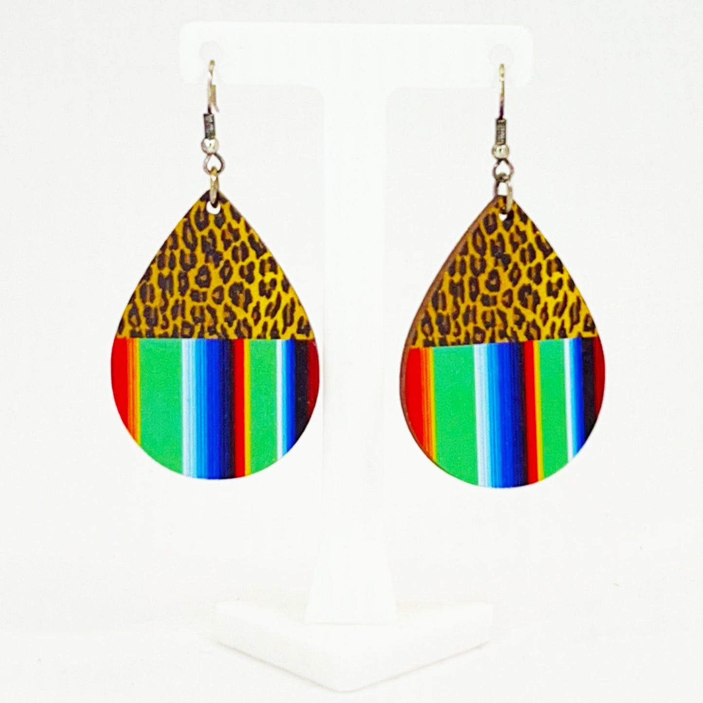 Teardrop Earrings Serape and Leopard Print