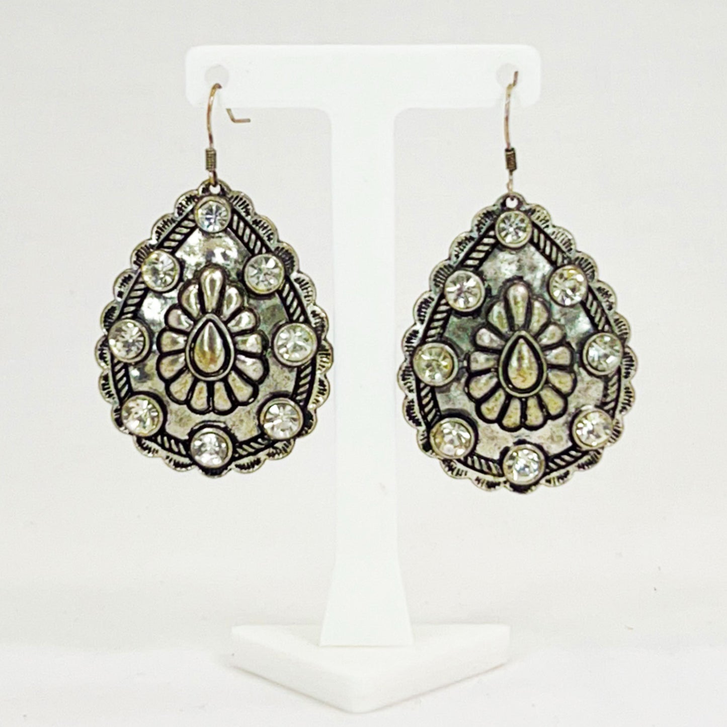 Teardrop Concho Rhinestone Earrings