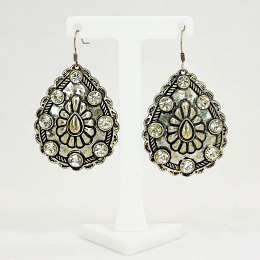 Teardrop Concho Rhinestone Earrings