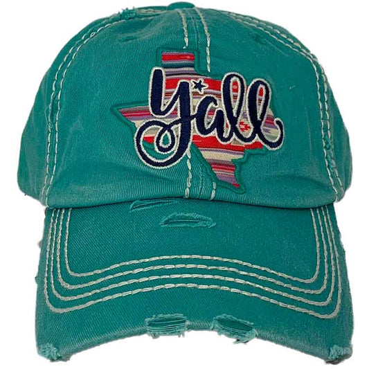 Hat Turquoise Vintage with Serape Texas Yall Patch