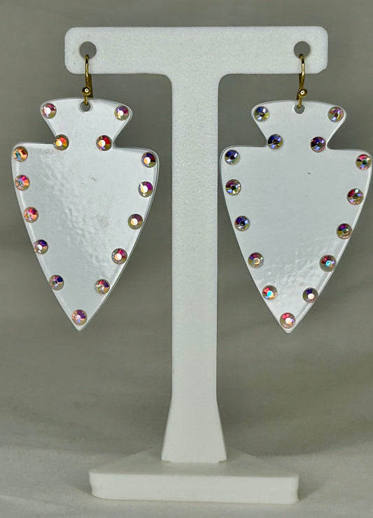 White Western Arrowhead with Rhinestones Earrings