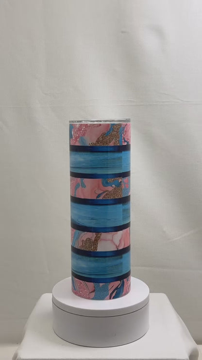 20 oz Pink and Blue Wood and Marble Sublimation Tumbler