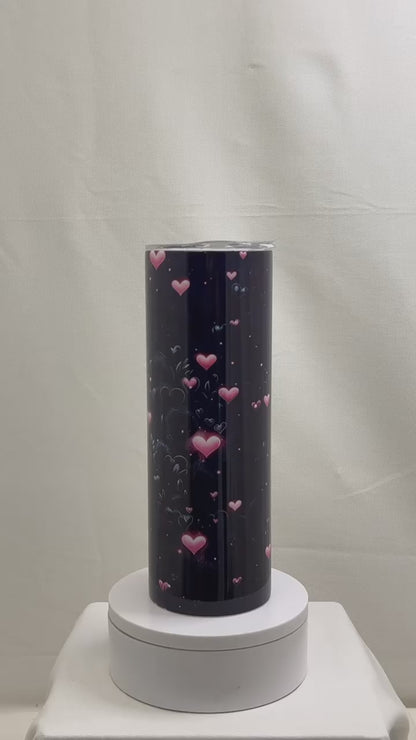 20 oz Sublimation Tumbler Black Leopard Print with Pink Hearts