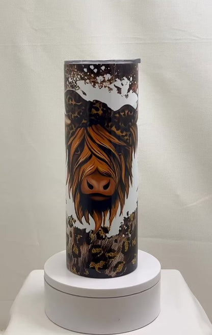 20 oz Sublimation Tumbler Highland Cow Leopard Print